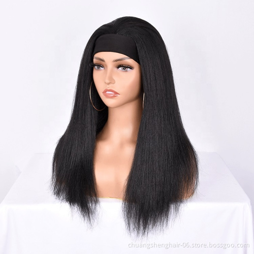 Whose cheap straight headband wig for black women machine made high quality long straingt synthetic fiber toupee